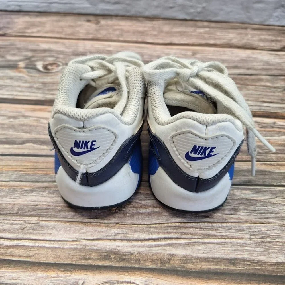 Little Kids Nike Air Max‎ 90 Leather TD White Midnight Navy Sneakers  Size 7